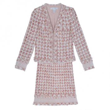 Oscar de la Renta Peach Tweed Skirt Suit M