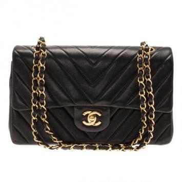 Chanel Black Lambskin Chevron Flap Shoulder Bag