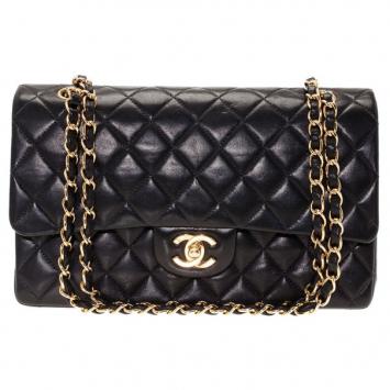 Chanel Black Lambskin Double Flap Medium Shoulder Bag