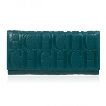 Carolina Herrera Teal Embossed Leather Continental Wallet
