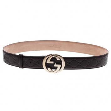 Gucci Guccissima Brown Leather Interlocking G Buckle Belt 95CM