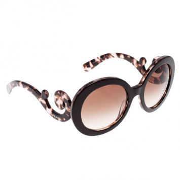 Prada Brown Tortoise Frame Baroque Round Sunglasses