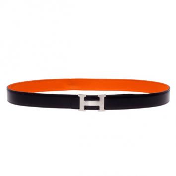 Hermes Black Leather H Logo Constance Reversible Belt 100CM