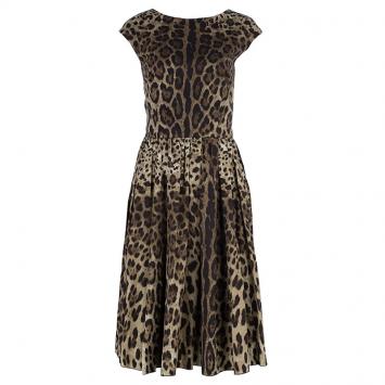 Dolce and Gabbana Leopard Print Cap-Sleeve Dress M