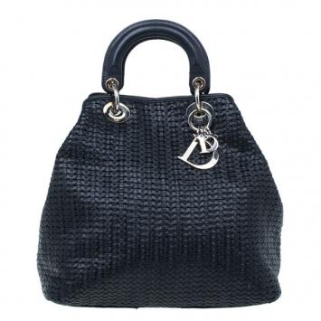 Dior Black Woven Leather Small Tote