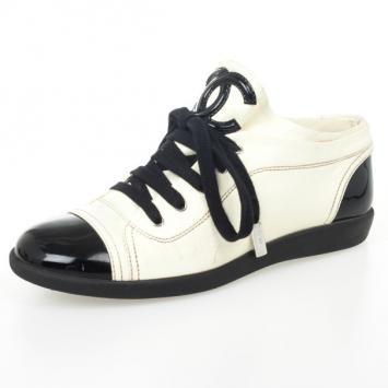 Chanel Black &amp; White High Top Lace Up Sneakers Size 36