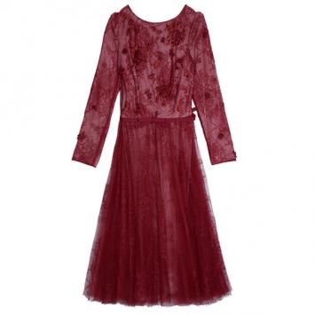 Tadashi Shoji Red Lace Embellished Dress M