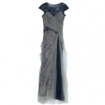 Tadashi Shoji Grey Embellish Pleated Gown L