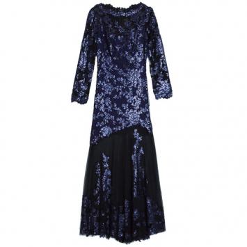 Tadashi Shoji Purple Sequin Fishtail Gown L