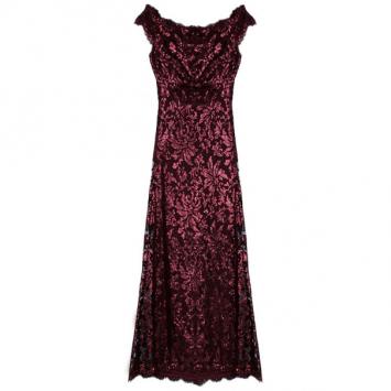 Tadashi Shoji Red Sequin Merlot Gown L