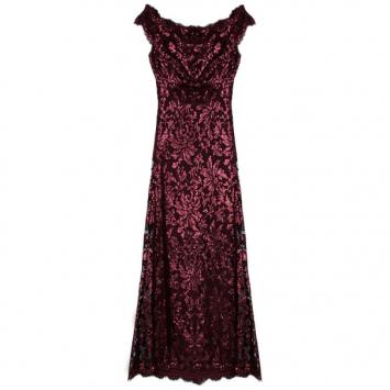 Tadashi Shoji Red Sequin Merlot Gown M