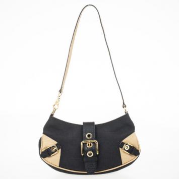 Dolce and Gabbana Black Canvas Buckle Shoulder Bag