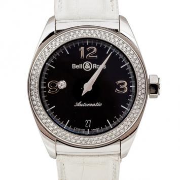 Bell & Ross Mystery Diamond SS Leather Womens Wristwatch 34 MM