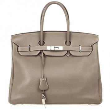 Hermes Etoupe Clemence Birkin Bag 35 CM
