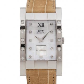 Rama Swiss Watch 9920 Mother of Pearls SS Leather Womens Wristwatch 30 MM