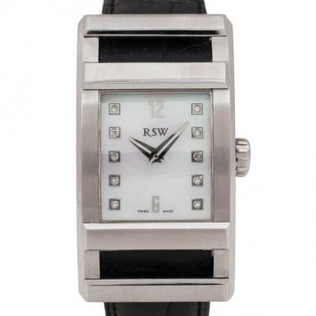 Rama Swiss Watch 9610 Mother of Pearl SS Leather Womens Wristwatch 28 MM