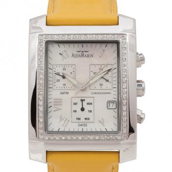 AquaMarin Diamond Mother of Pearl SS Leather Chronograph Unisex Wristwatch 38 MM
