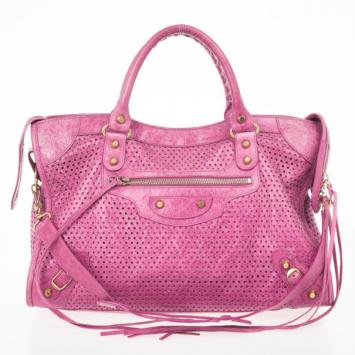 Balenciaga Sorbet Pink Perforated Classic Gold City Bag