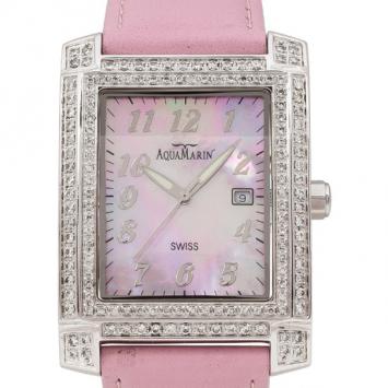 AquaMarin Diamond Mother of Pearl SS Leather Womens Wristwatch 34 MM