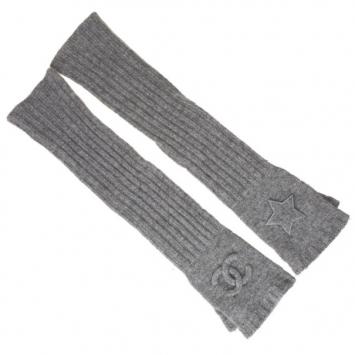 Chanel Grey Cashmere Fingerless Elbow Gloves
