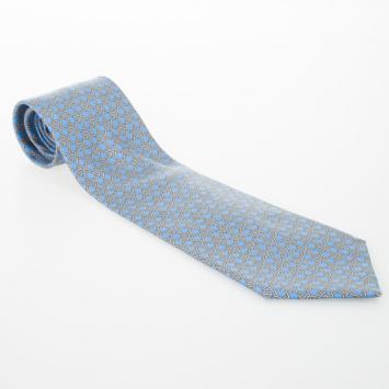 Pre Owned Hermes Light Blue Triangle Chain Silk Tie