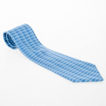 Pre Owned Hermes Blue Sapphire Waves Printed Silk Tie