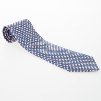 Pre Owned Hermes Blue Fish And Crab Print 'Sea Date' Silk Tie