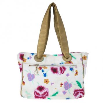 Chanel Off-White and Floral Canvas Coco Marc Tote