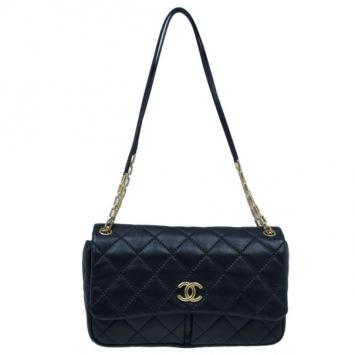 Chanel Black Quilted Lambskin Two Pocket Flap Shoulder Bag
