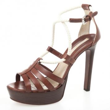Michael Kors Brown Leather Braid Strap Platform Sandals Size 38.5 