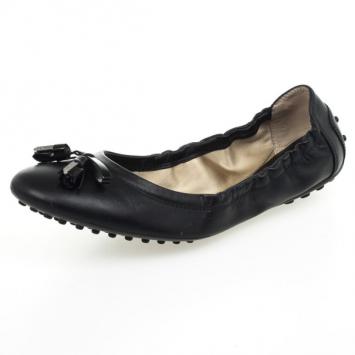Tod's Black Leather Tassel Bow Ballet Flats Size 37.5