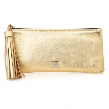 Carolina Herrera Gold Leather Clutch with Tassel