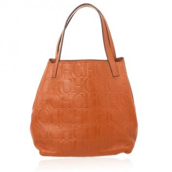 Carolina Herrera Burnt Orange Matryoshka Monogram Leather Tote
