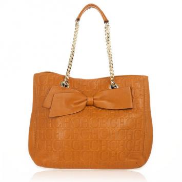 Carolina Herrera Orange Monogram Embossed Bow "New Anna" Tote