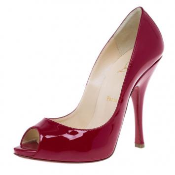 Christian Louboutin Red Patent Maryl Peep Toe Pumps Size 38