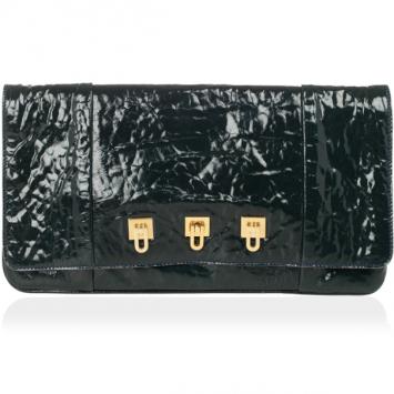 Chloe Dark Green Patent Lucy Pleated Clutch