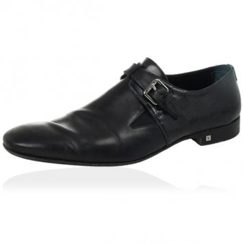 Pre Owned Louis Vuitton Black Leather Damier Embossed District Buckle Shoes Size 44.5