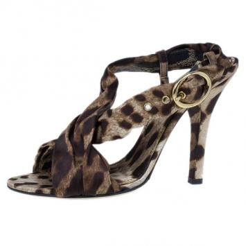 Dolce and Gabbana Leopard Print Silk Slingback Sandals Size 39