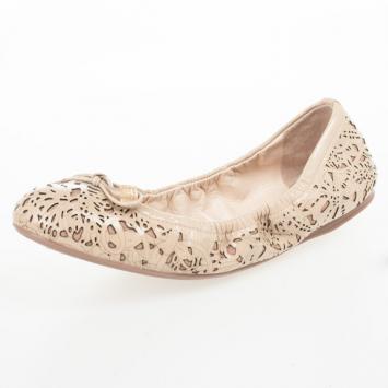 Prada Sport Beige Floral Laser Cut Patent Leather Bow Ballet Flats Size 38.5