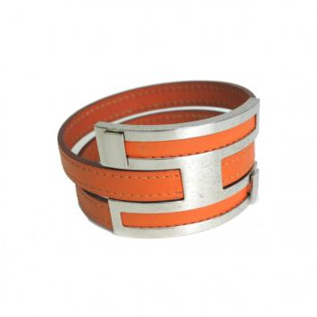 Hermes Wide Bracelet Orange Veau Leather Bracelet