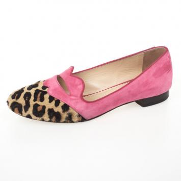 Charlotte Olympia Bisoux Suede & Pony Hair Loafers Size 36.5