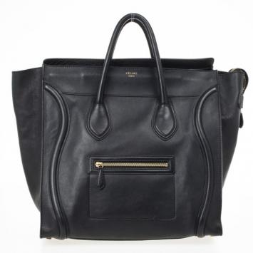 Celine Black Medium Grained Leather Luggage Tote