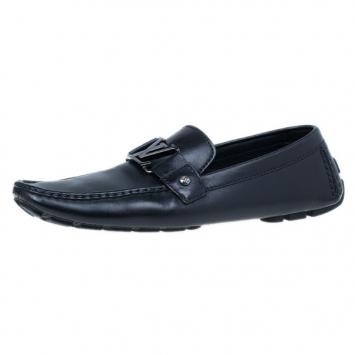 Pre Owned Louis Vuitton Black Leather Monte Carlo Moccasins Size 42.5