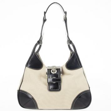 Prada Black Leather and Canvas Moon Hobo Bag