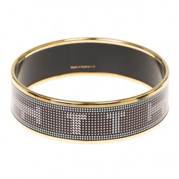 Hermes Wide Printed Enamel Gold-Plated Bracelet 20CM