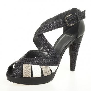 Stuart Weitzman Black Bradford Woven Braided Leather Platform Sandals Size 38.5