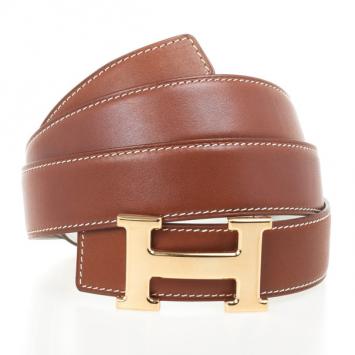 Hermes Brown Leather H Logo Constance Belt 97 CM