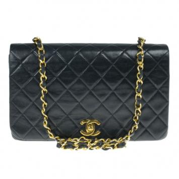 Chanel Black Lambskin Single Flap Shoulder Bag