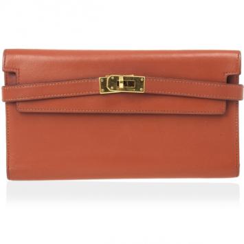 Hermes Brique Swift Leather Long Kelly Wallet