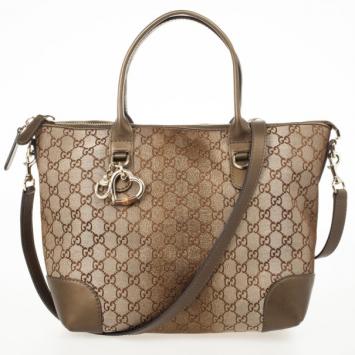 Gucci Brown Heart Bit Small Tote With Charms